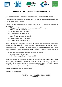 UBI BANCA - Consuntivo Sistema Incentivante 2014
